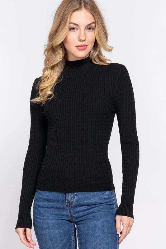 Long Slv Mock Neck Rib Sweater