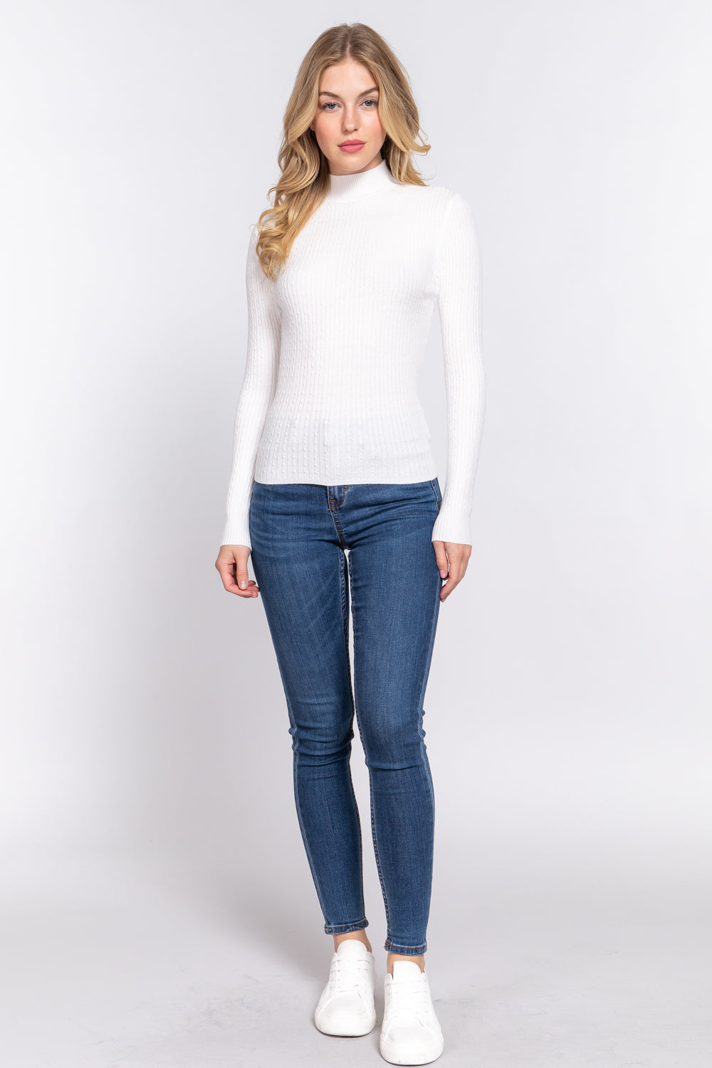 Long Slv Mock Neck Rib Sweater